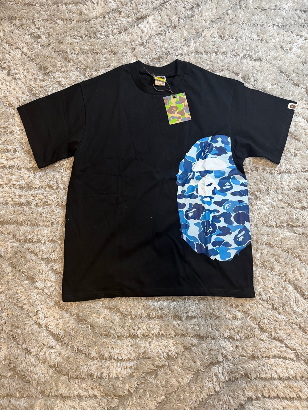 Black Short-Sleeve Tee with Blue Camo Graphic